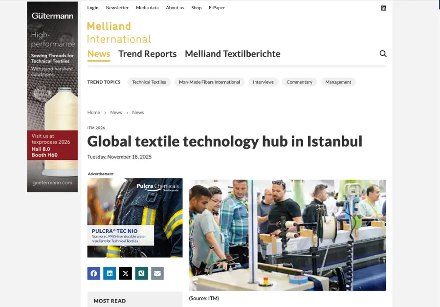 ITM 2026: a global textile technology hub in Istanbul – article screenshot